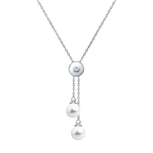 Колье из серебра с жемчугом Swarovski и фианитом