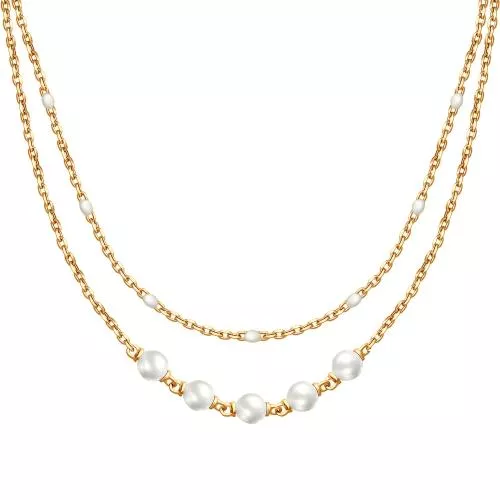 Колье из золочёного серебра с эмалью и жемчугом Swarovski