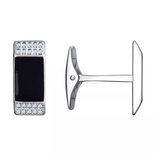 Запонки из серебра с эмалью с фианитами