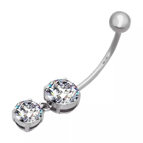 Пирсинг в пупок из серебра с фианитами