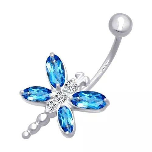 Пирсинг в пупок из серебра с голубыми фианитами