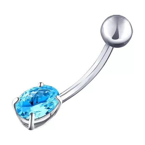 Пирсинг в пупок из серебра c крупным голубым фианитом