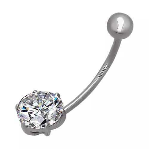 Пирсинг в пупок из серебра с фианитом