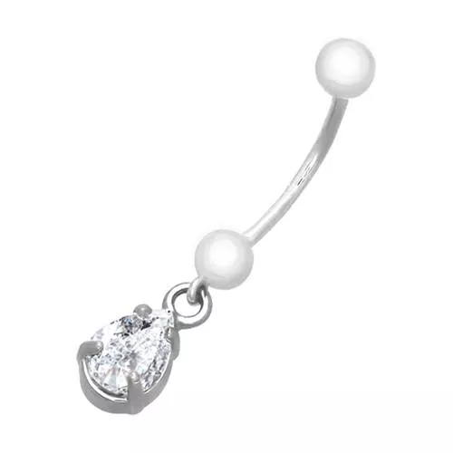 Пирсинг в пупок из серебра с фианитом