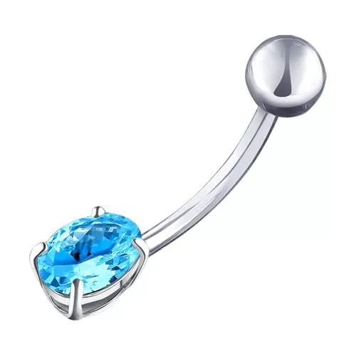 Пирсинг в пупок из серебра с голубым фианитом