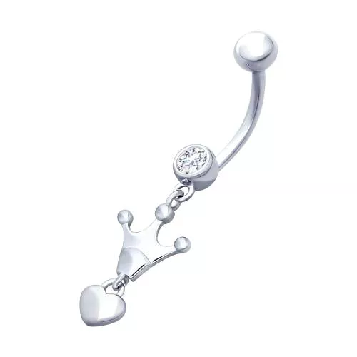 Пирсинг в пупок «Корона» из серебра с фианитом