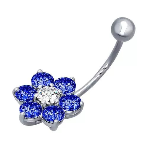Пирсинг в пупок из серебра с синими фианитами