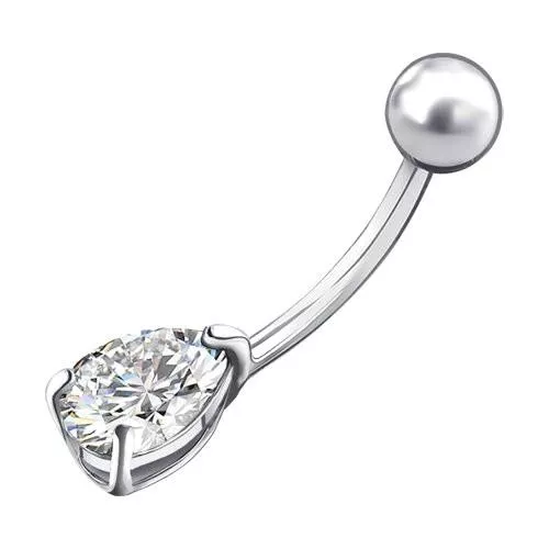 Пирсинг в пупок из серебра с фианитом