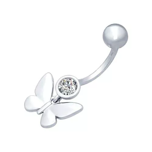 Пирсинг в пупок из серебра с фианитом