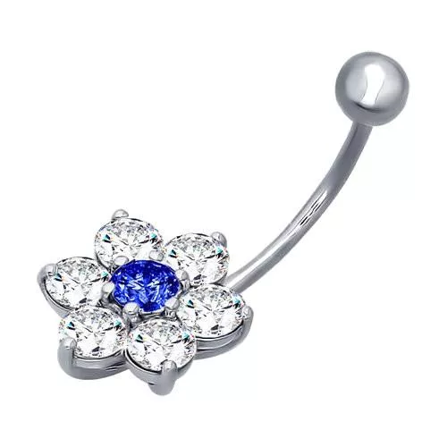 Пирсинг в пупок из серебра с синим фианитом