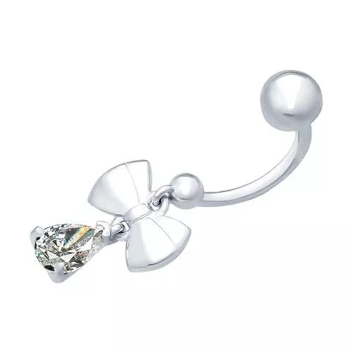 Пирсинг в пупок из серебра с фианитом