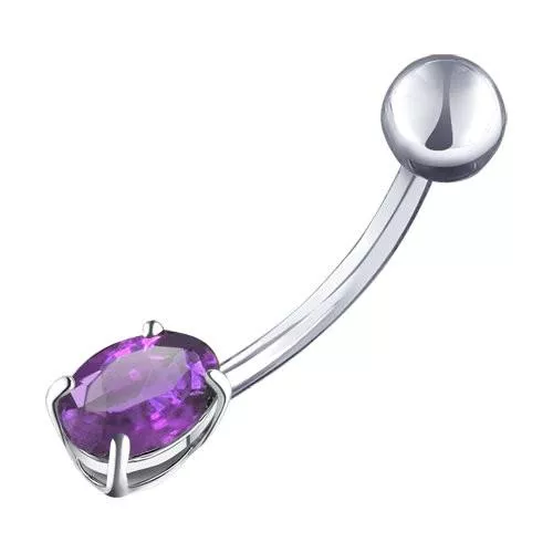 Пирсинг в пупок из серебра с сиреневым фианитом