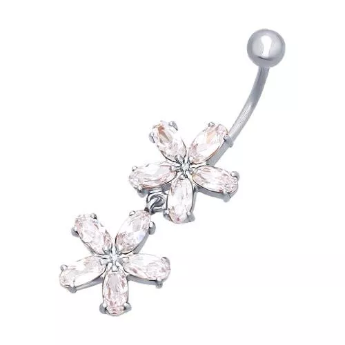 Пирсинг в пупок из серебра c фианитами Анемоны