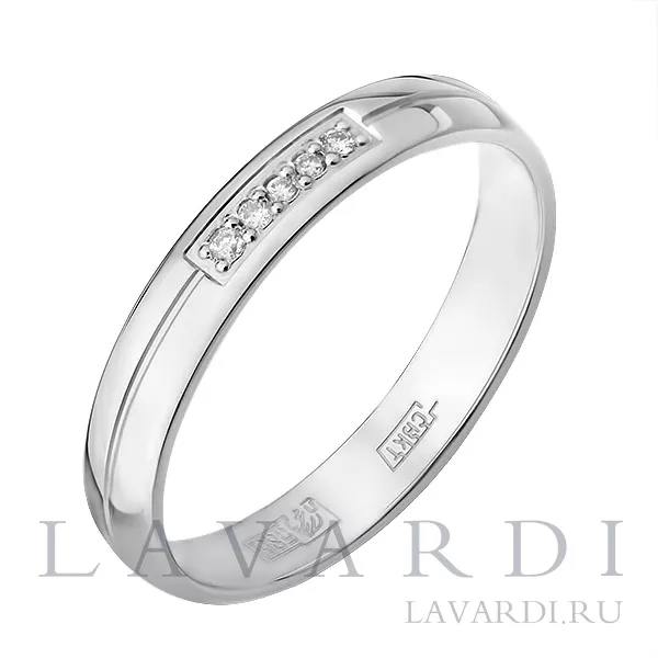 Обручальное кольцо из белого золота с 5 бриллиантами