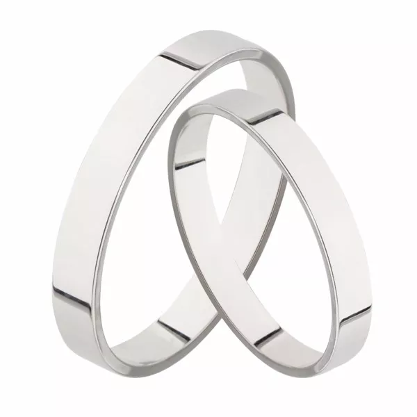 Парные обручальные кольца прямые из белого золота 4 мм