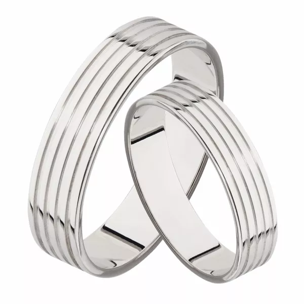 Парные обручальные кольца прямые из белого золота